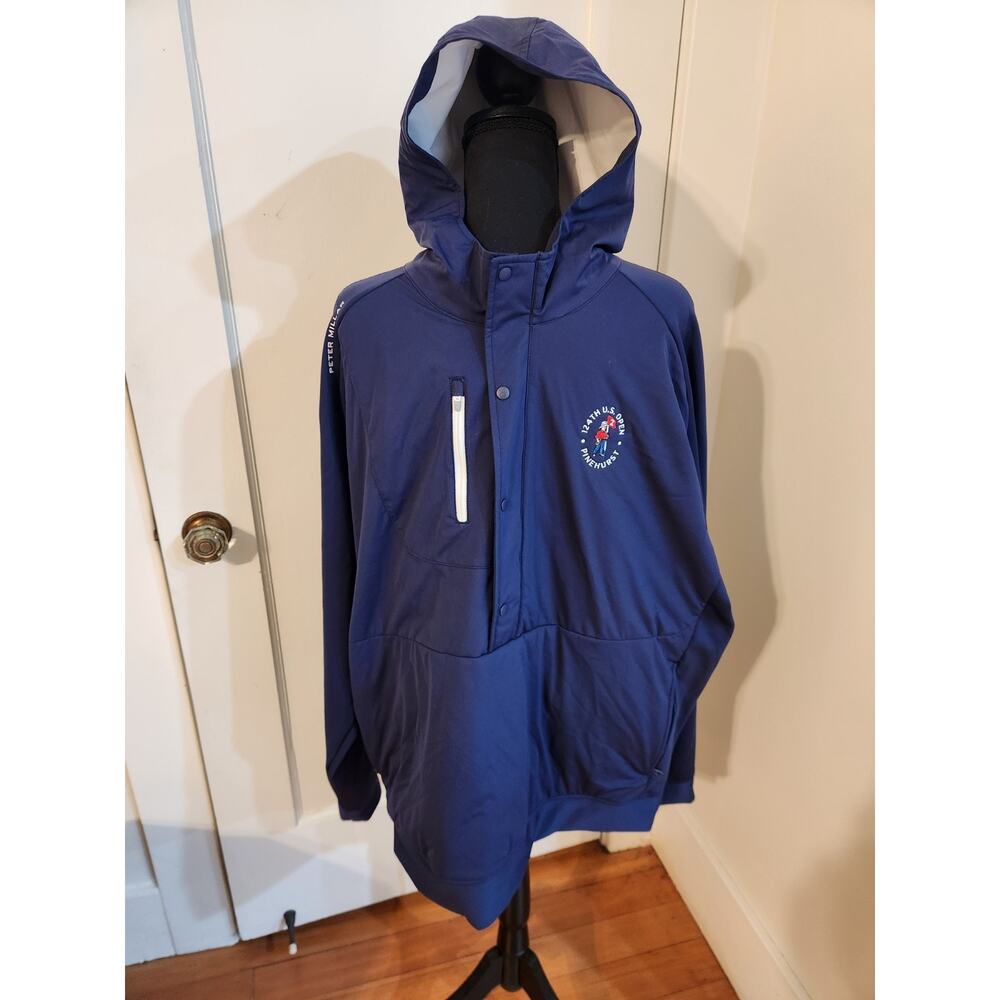 2XL Pinehurst US Open Peter Millar 1/4 Zip Hoodie Jacket Pullover XXL Blue Mens